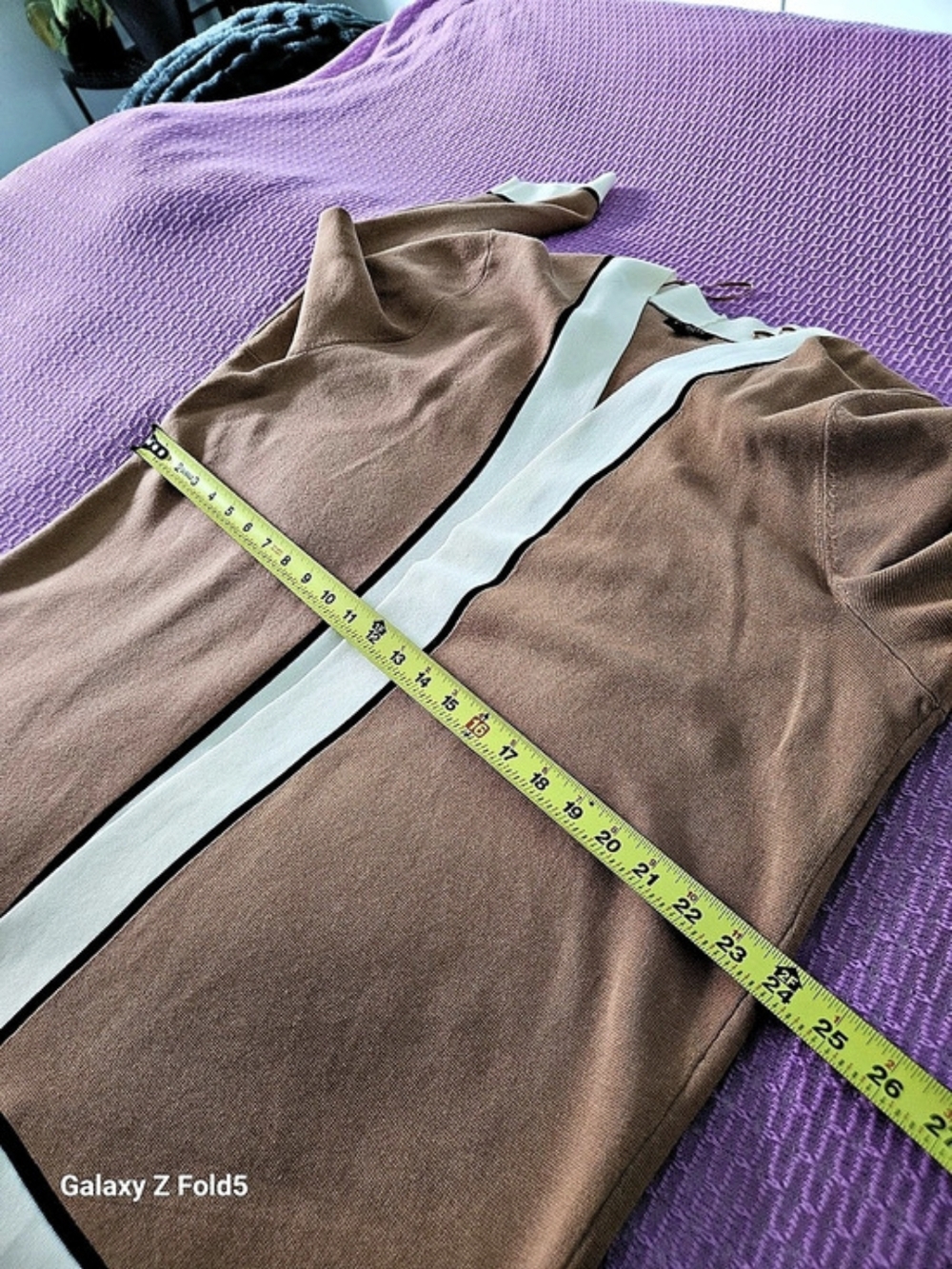 Talbots Cotton Colorblock Open Front Cardigan Brown & White 2XP - Picture 9 of 10